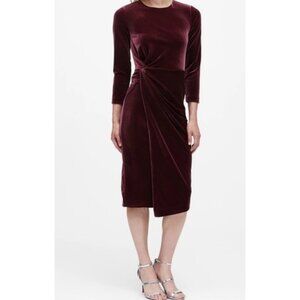 Banana Republic Velvet Burgundy Wrap Front Midi Dress Size 2